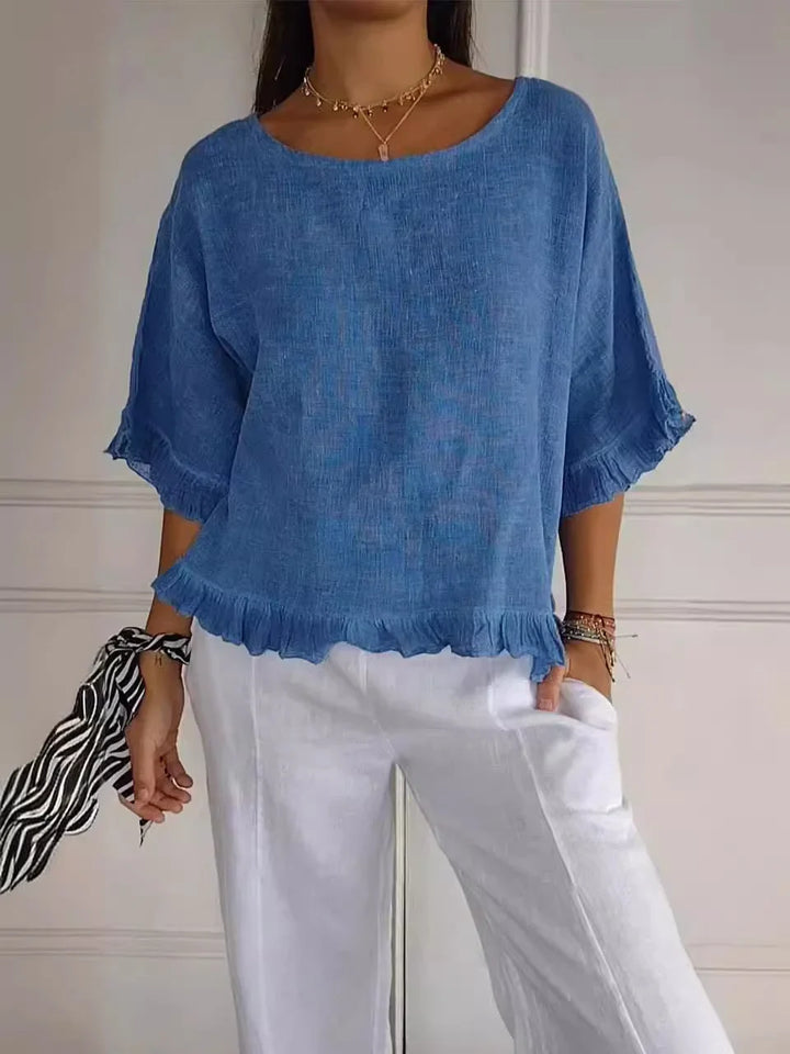 Blissan™ - Cotton Linen Blouse with Ruffles