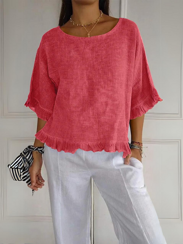 Blissan™ - Cotton Linen Blouse with Ruffles