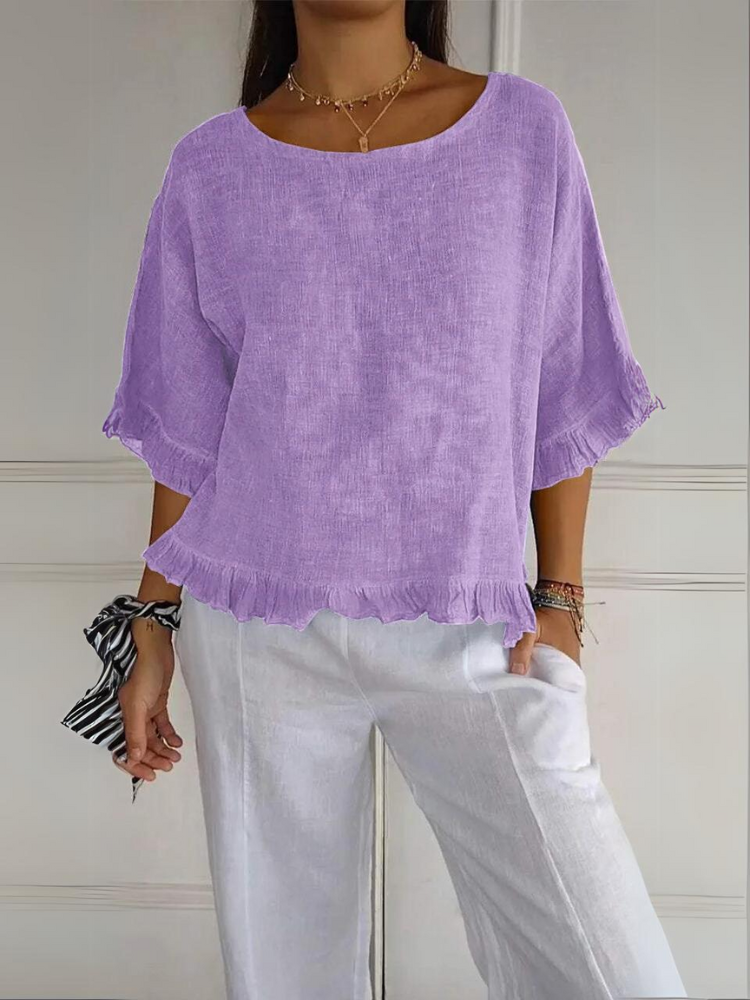 Blissan™ - Cotton Linen Blouse with Ruffles