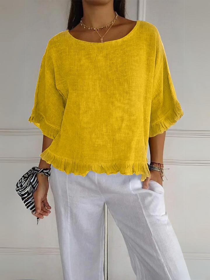 Blissan™ - Cotton Linen Blouse with Ruffles