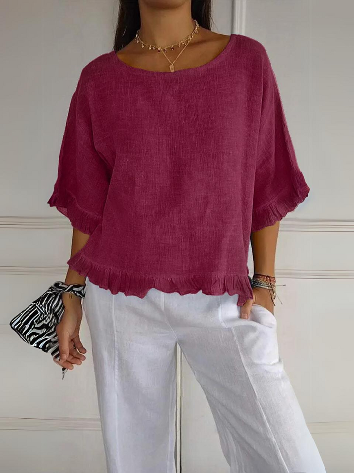 Blissan™ - Cotton Linen Blouse with Ruffles