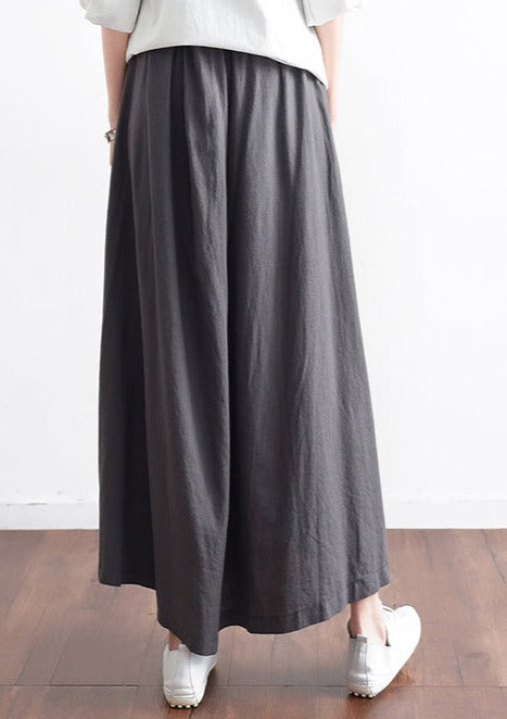 2024 Fall Black Plus Size Linen Skirts Oversize Pleated Skirts Long