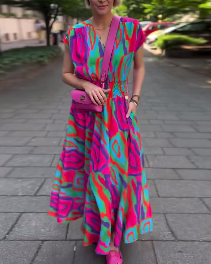 Velenzina™ - Colorful Printed Long Dress with V-neck