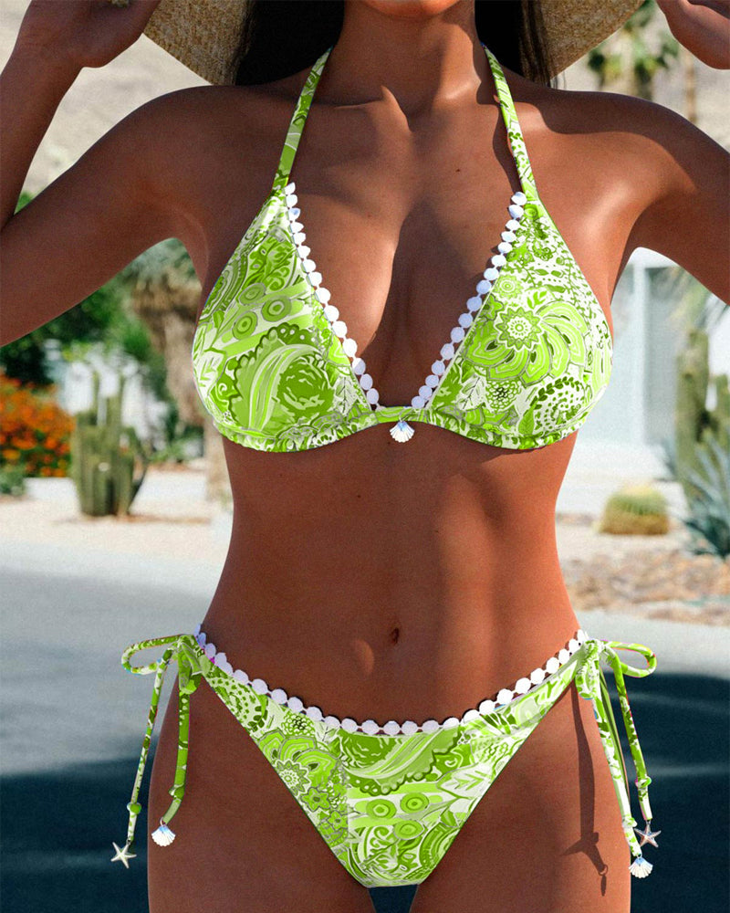 Colorful patchwork lace halter bikini