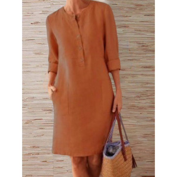 Zuna™ - Plain Cotton and Linen Dress