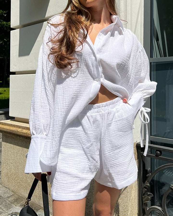 Summer comfortable white breathable two-piece set