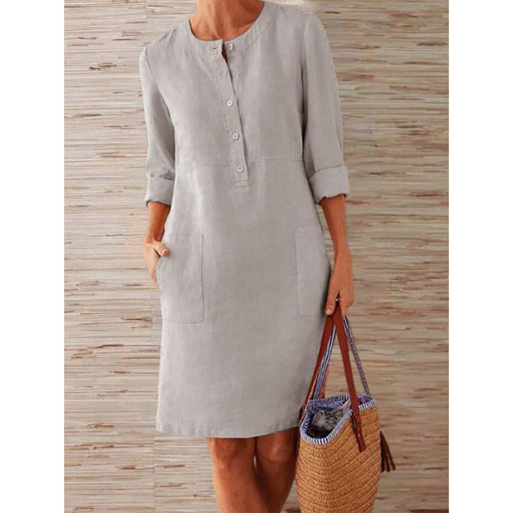 Zuna™ - Plain Cotton and Linen Dress