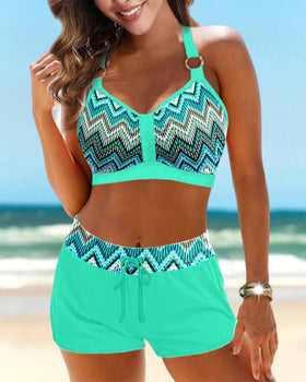 Geometric print high-waisted bikinis