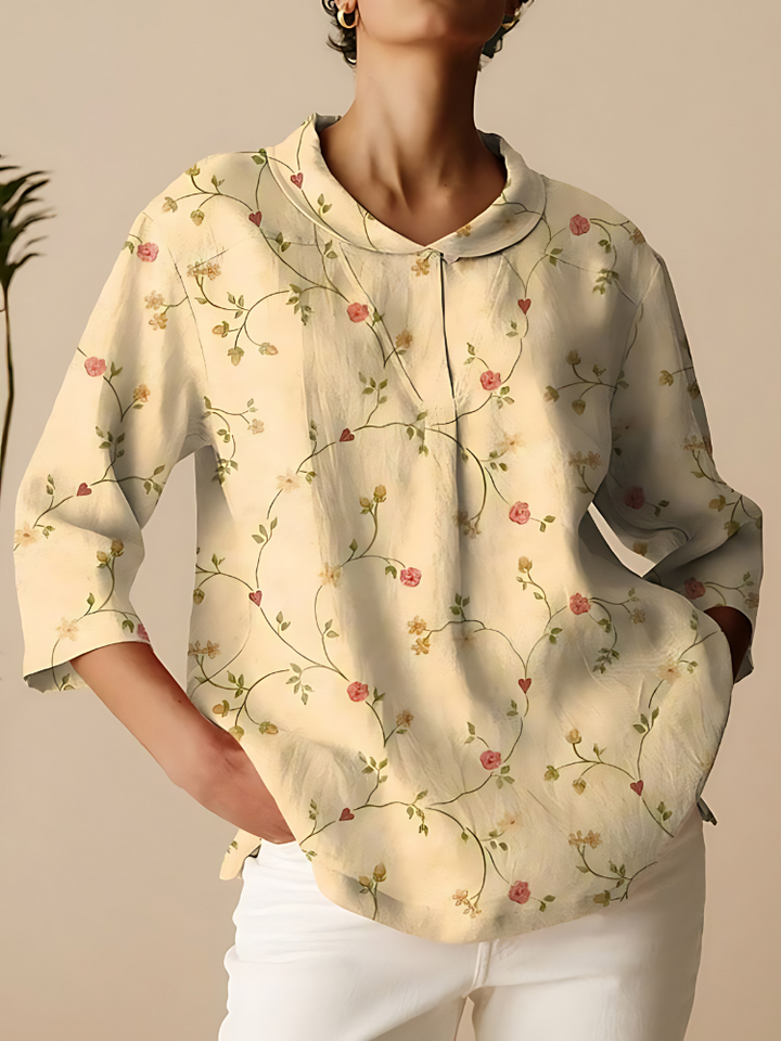 Clara - Vintage Floral Art Print 3/4 Sleeve Shirt