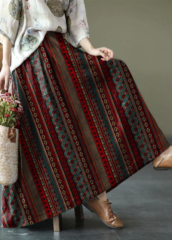 Bohemian Black flower Elastic Waist Print Linen Skirts Summer