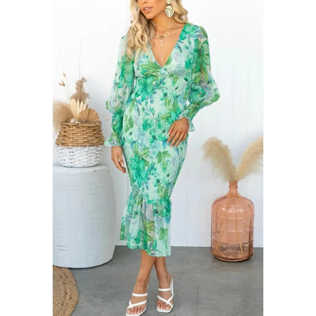 Lindya™ - Floral Print Midi Dress