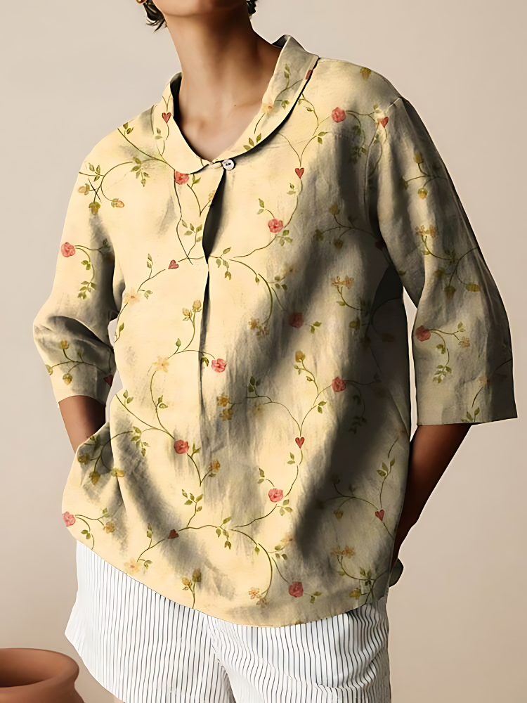 Clara - Vintage Floral Art Print 3/4 Sleeve Shirt