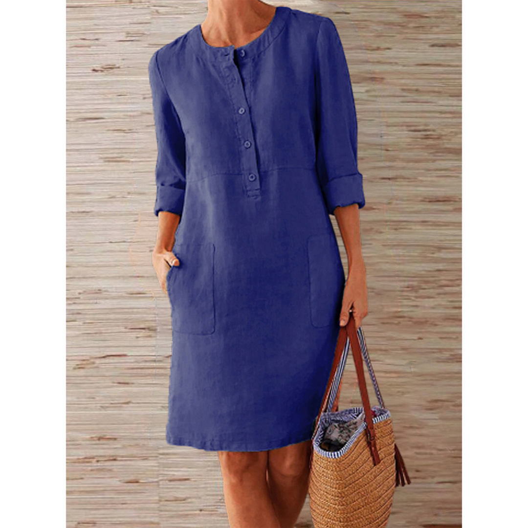 Zuna™ - Plain Cotton and Linen Dress