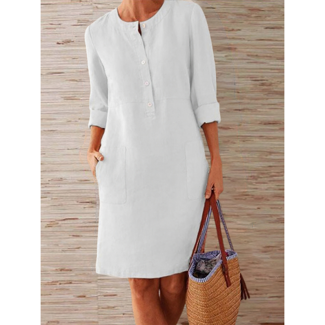 Zuna™ - Plain Cotton and Linen Dress