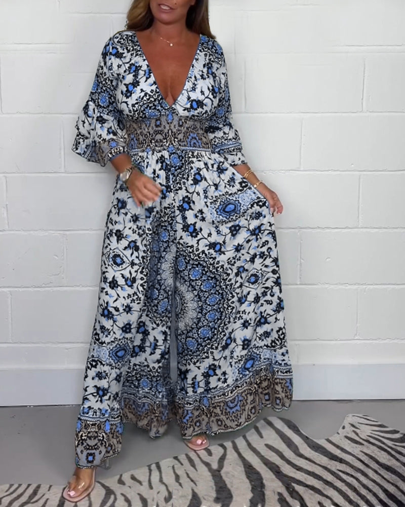 Malisan™ - Jumpsuit with Print and Deep V-neck