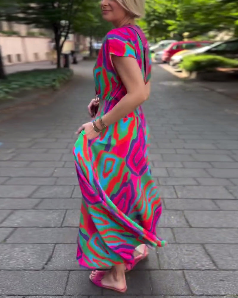 Velenzina™ - Colorful Printed Long Dress with V-neck