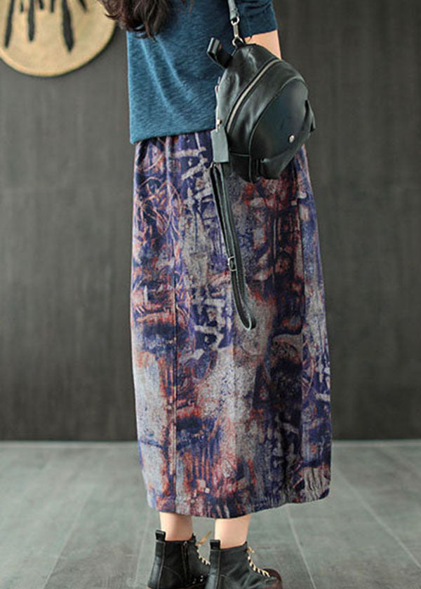 Art Purple High Waist Pockets Patchwork Print Linen Skirt Summer