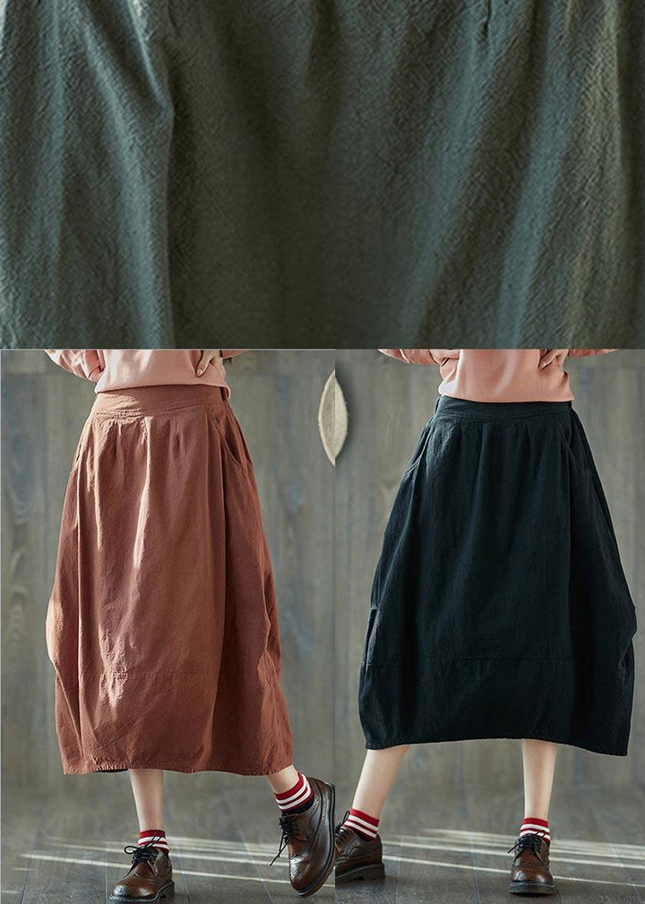 Boutique Green Pockets lantern Cotton Linen Summer Skirt