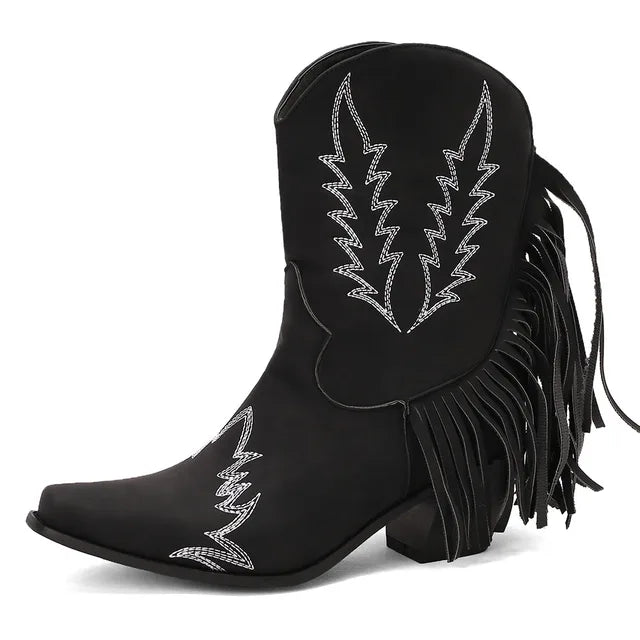 Jenny - Cowboy ankle boots with fringed tassel