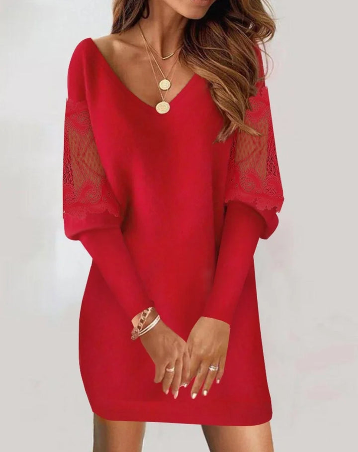 Winsome - Lace Sleeve Sweater Dress