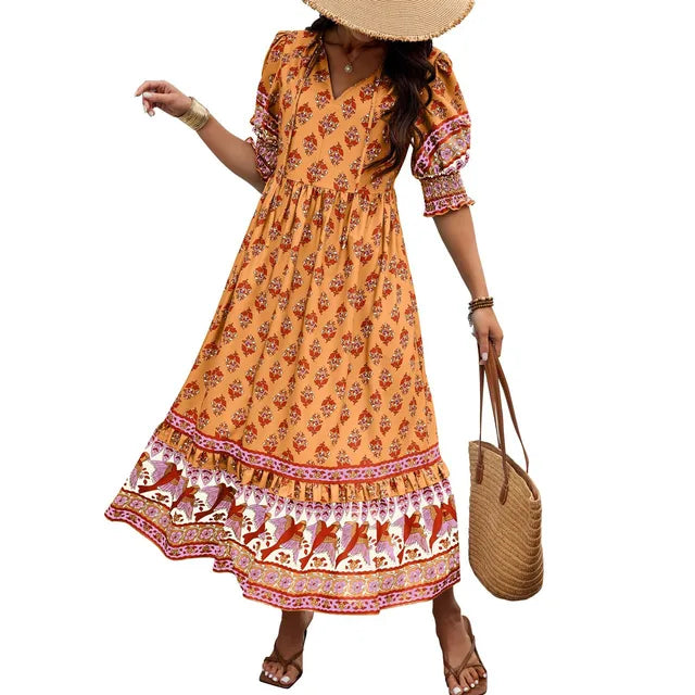 Zaini™ - Bohemian V Neck Fashion Printed Dress