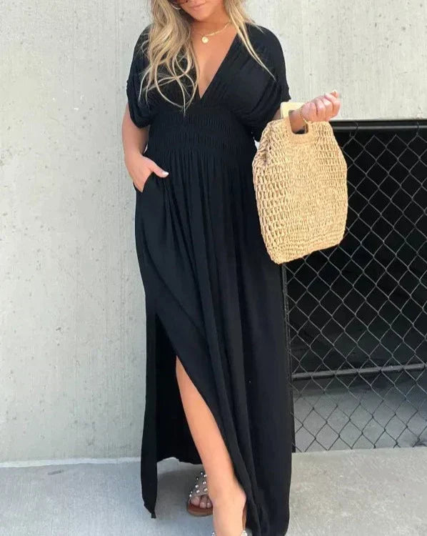 Slit V-Neck Effortless Maxi Long  dress