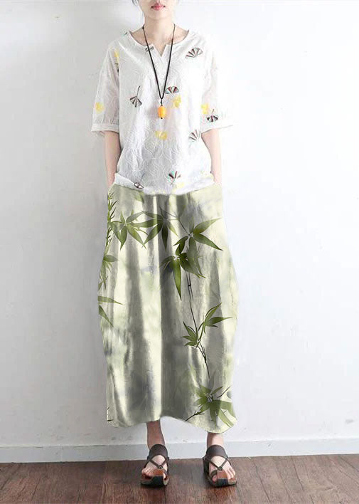 Tea green simple pockets linen skirts long maxi skirt