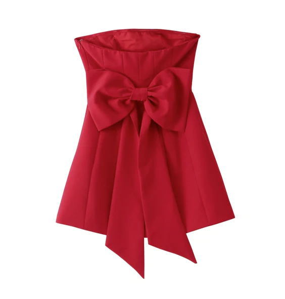 Elegant Red Wine Bow Mini Dress