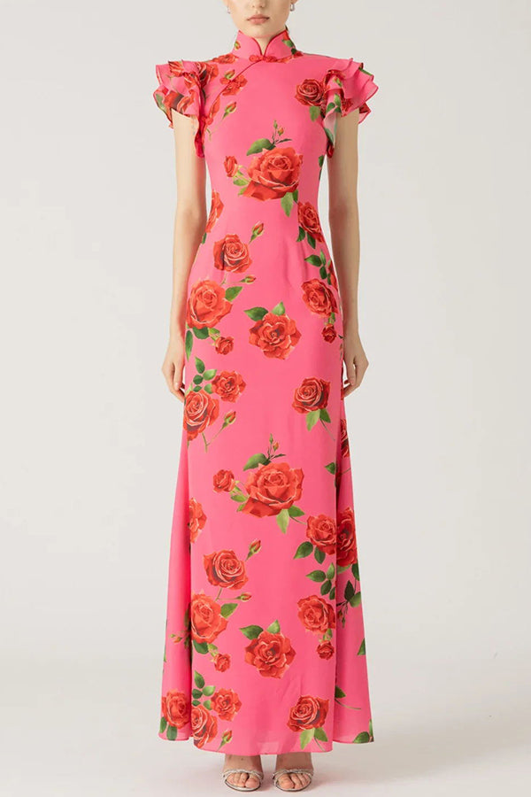 Lalin™ - Stylish Sleeves Less Maxi Floral Dress