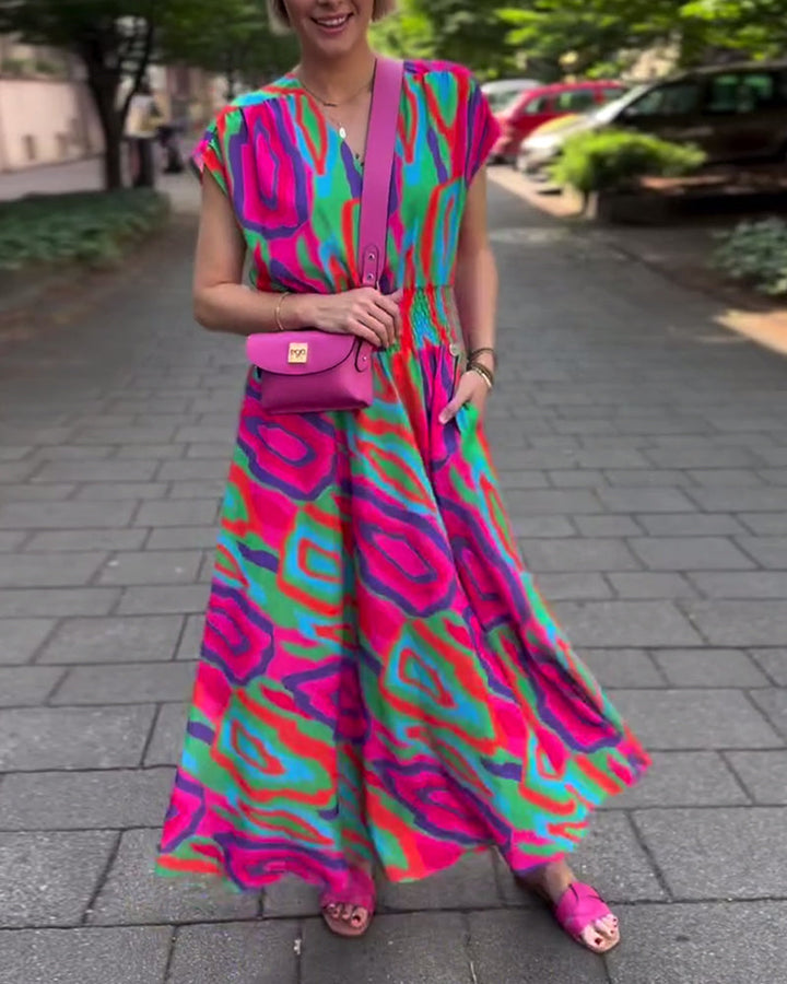 Velenzina™ - Colorful Printed Long Dress with V-neck