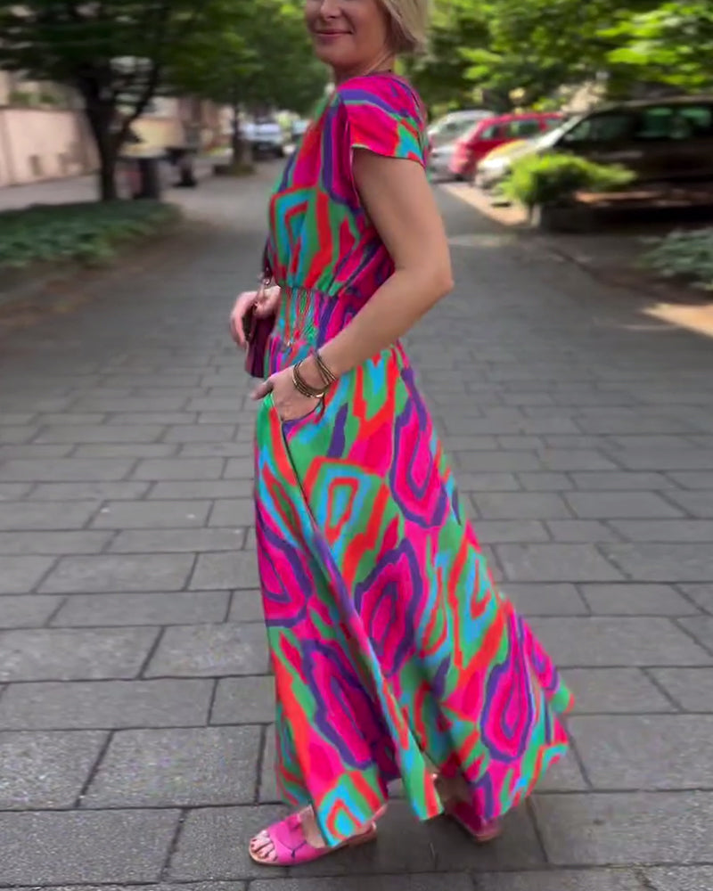 Velenzina™ - Colorful Printed Long Dress with V-neck