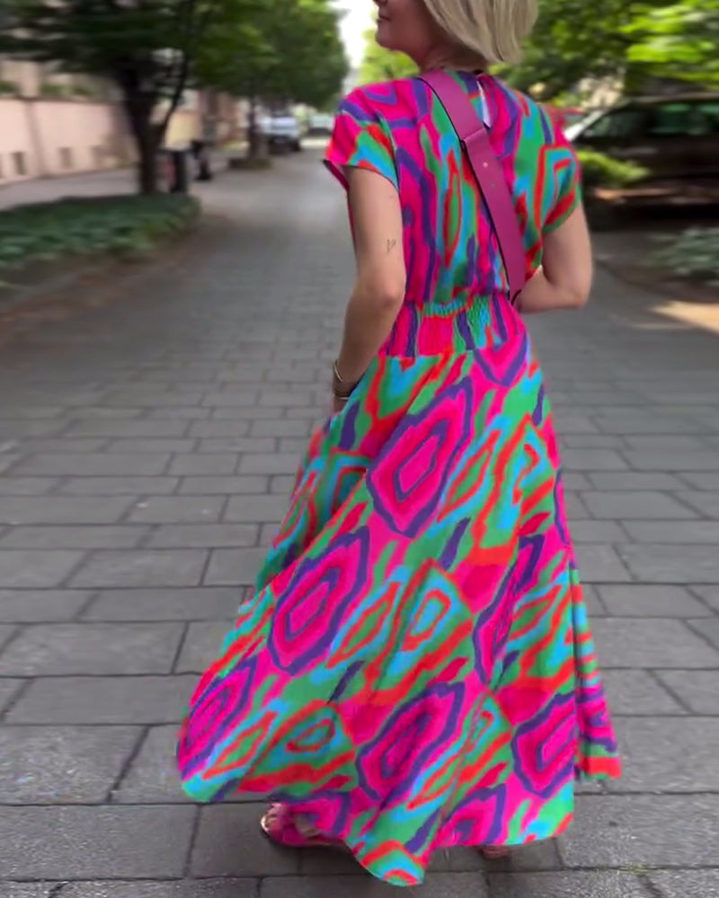 Velenzina™ - Colorful Printed Long Dress with V-neck